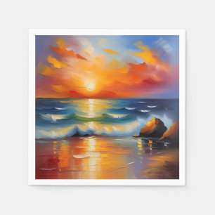 Guardanapo De Papel Óleo Pintura do pôr do sol laranja sobre o oceano
