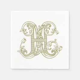 Guardanapo De Papel Olive Green "H" Monogram Cocktail Napkins