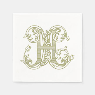 Guardanapo De Papel Olive Green "H" Monogram Cocktail Napkins