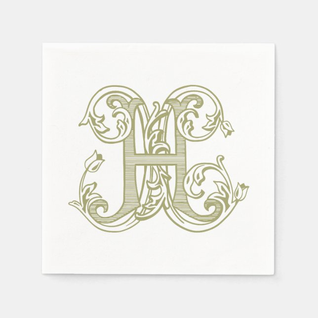 Guardanapo De Papel Olive Green "H" Monogram Cocktail Napkins (Frente)