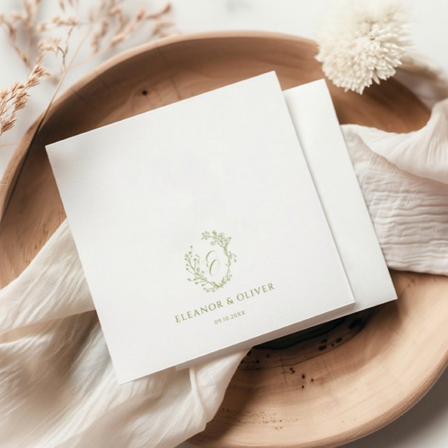 Guardanapo De Papel Olive Line Art Floral Crest Wedding  (Criador carregado)