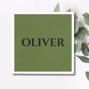 Guardanapo De Papel Olive Verde e Nome Preto Minimalista