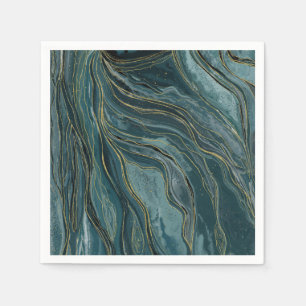 Guardanapo De Papel Ondas Abstratas de Aquarela em Azul Turquesa e Dou