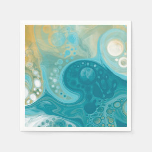 Guardanapo De Papel Ondas Azuis do Oceano e Arte Fluida Marrom Sandy