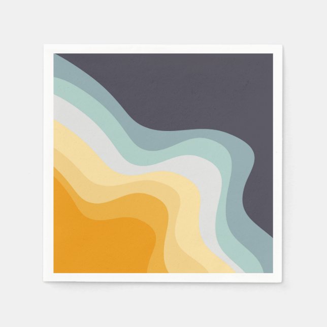 Guardanapo De Papel Ondas de estilo retro azuis e amarelas (Frente)