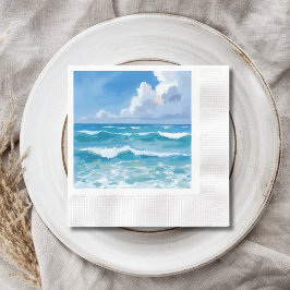 Guardanapo De Papel Ondas do Oceano Aquarela Casamento Praiano Costeir