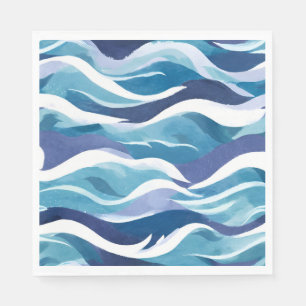 Guardanapo De Papel Ondas do Oceano Azul Aquarela Modernista Simples