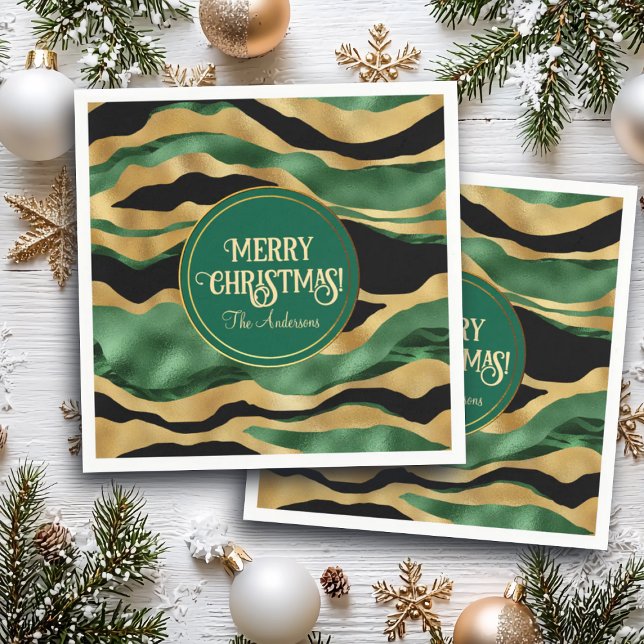 Guardanapo De Papel Ondas Douradas brilhantes verdes a preto (Criador carregado)