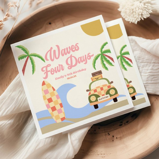 Guardanapo De Papel Ondas Festa de Aniversário de Quatro Dias Surf Ros (Criador carregado)