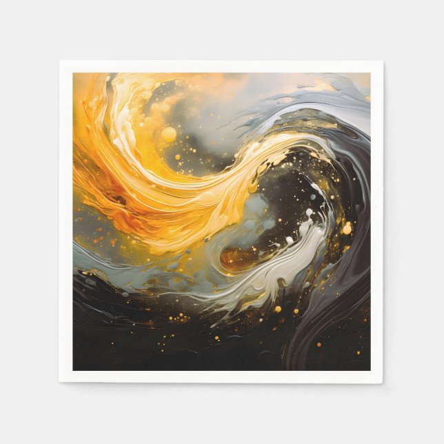 Guardanapo De Papel Ondas Modernas de Mármore Abstrato Dourado (Frente)