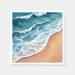 Guardanapo De Papel Ondas Oceânicas Azul Aquarela Costeira