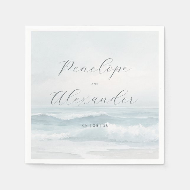 Guardanapo De Papel Ondas Serenas de Aquarela Azul (Frente)