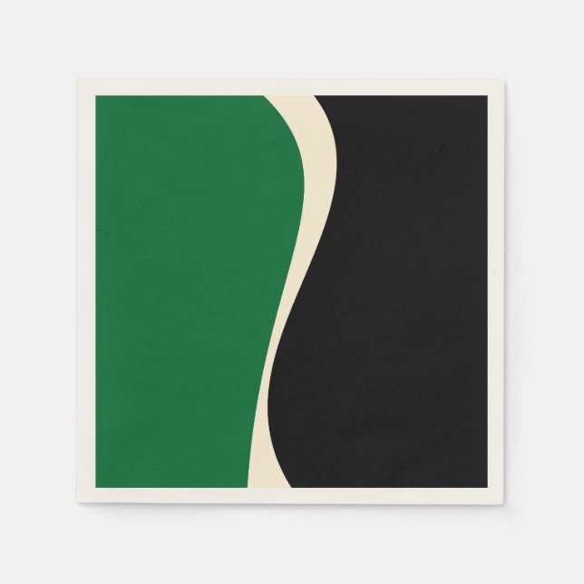 Guardanapo De Papel Ondas simples 2 em verde, creme e preto (Frente)