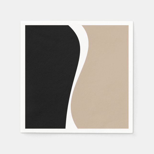 Guardanapo De Papel Ondas Simples 2 - Taupe, Preto e Branco (Frente)