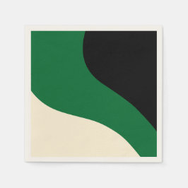 Guardanapo De Papel Ondas Simples - Verde, Creme e Preto