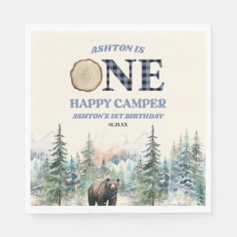 Guardanapo De Papel ONE Happy Camper Bear Blue primeiro aniversario Pa
