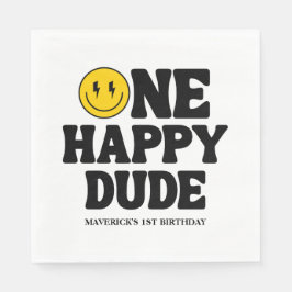 Guardanapo De Papel One Happy Dude Boy's Retro 1st Birthday