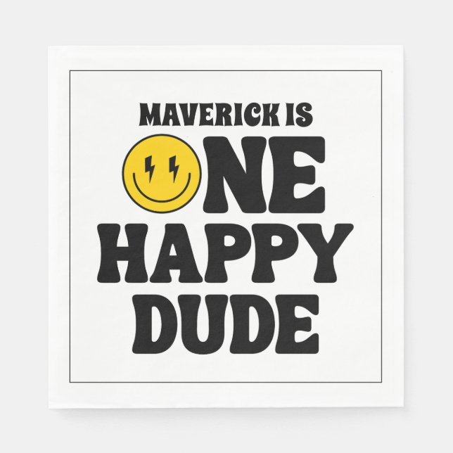 Guardanapo De Papel One Happy Dude Boy's Retro 1st Birthday  (Frente)