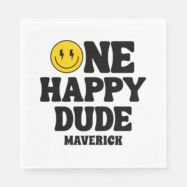 Guardanapo De Papel One Happy Dude Boy's Retro 1st Birthday  (Frente)