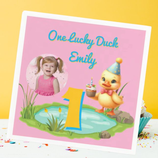 Guardanapo De Papel One Lucky Duck Kids 1st Birthday Photo (Criador carregado)