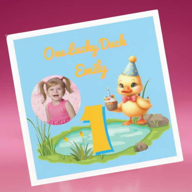 Guardanapo De Papel One Lucky Duck Kids 1st Birthday Photo (Criador carregado)