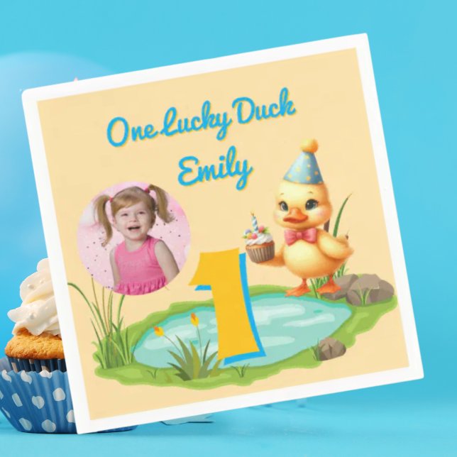 Guardanapo De Papel One Lucky Duck Kids 1st Birthday Photo (Criador carregado)