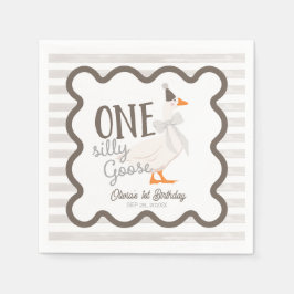 Guardanapo De Papel One Silly Goose Beige Bow 1st Birthday