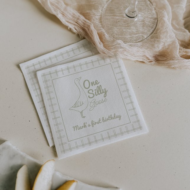 Guardanapo De Papel One Silly Goose Green Hand Drawn 1st Birthday  (Criador carregado)