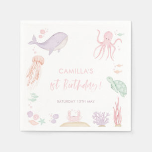 Guardanapo De Papel Oneder Sea Girls primeiro aniversario Napkins