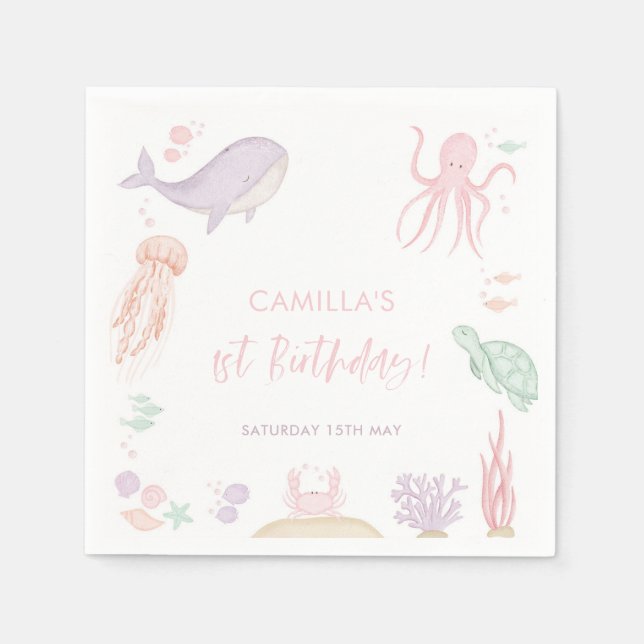 Guardanapo De Papel Oneder Sea Girls primeiro aniversario Napkins (Frente)