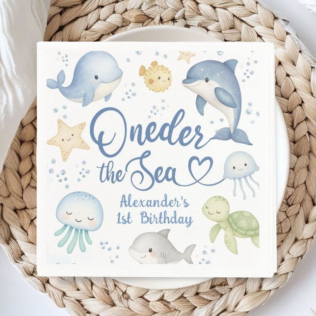Guardanapo De Papel ONEder The Sea Boy 1st birthday Cute Ocean  (Criador carregado)