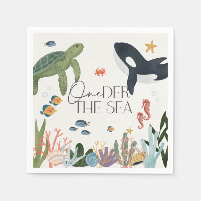 Guardanapo De Papel Oneder The Sea First Birthday Mesa Decor (Frente)