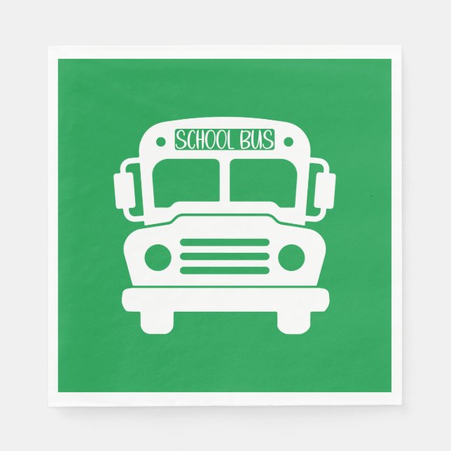 Guardanapo De Papel Ônibus da escola branca em fundo verde (Frente)