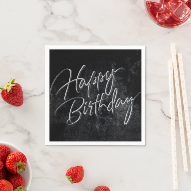 Guardanapo De Papel Onyx Black Velvet | Grunge Happy Birthday Script (Insitu)