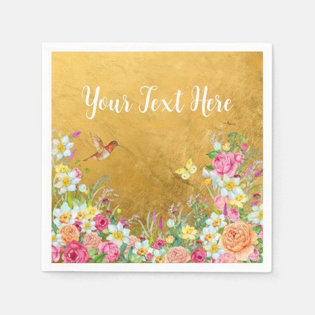 Guardanapo De Papel Opulence Gold Floral Hummingbird (Frente)