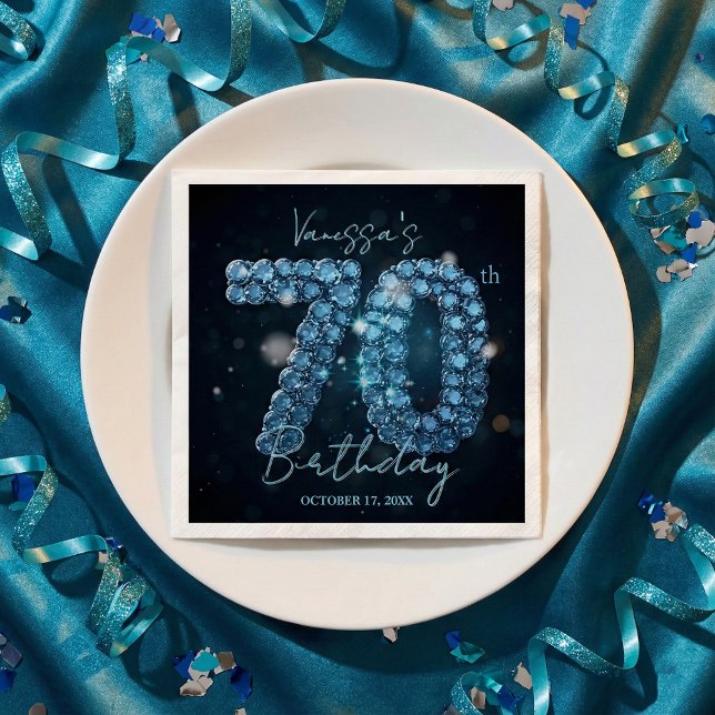 Guardanapo De Papel Opulent Elegant Teal Blue Diamonds 70th Birthday (Criador carregado)