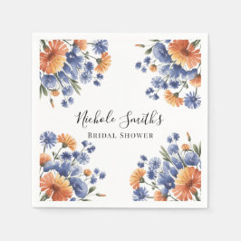 Guardanapo De Papel Orange and Cobalt Blue Floral Bridal Shower