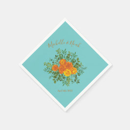 Guardanapo De Papel Orange & Aqua Wedding Modern Floral