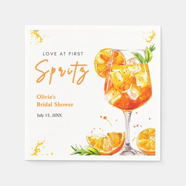Guardanapo De Papel Orange Cocktail Love at First Spritz Bridal Shower (Frente)