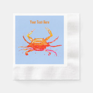 Guardanapo De Papel Orange Crab Blue Vintage Boho Beach Party
