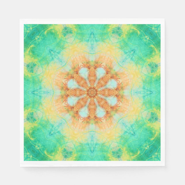 Guardanapo De Papel orange e turquoise mandala | padrão caleidoscópio (Frente)