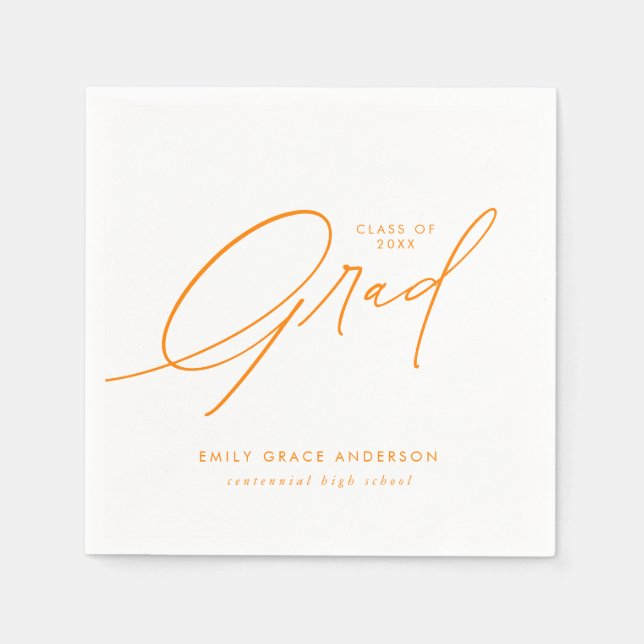 Guardanapo De Papel Orange Elegant Calligraphy Script Graduation (Frente)