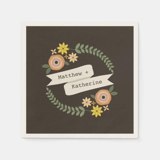 Guardanapo De Papel Orange Floral Wreath Wedkins (Frente)