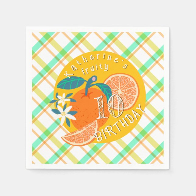 Guardanapo De Papel Orange Frut Xadrez Birthday (Frente)