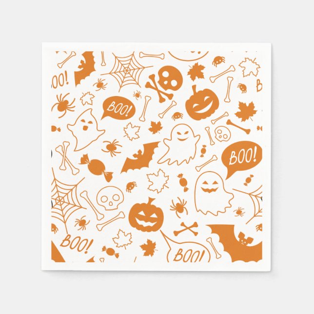 Guardanapo De Papel Orange Halloween Pattern Happy Halloween Art (Frente)