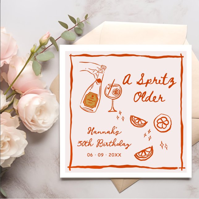 Guardanapo De Papel Orange Hand Drawn A Spritz Older Birthday Party (Criador carregado)
