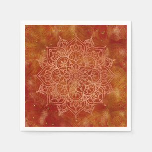 Guardanapo De Papel Orange Mandala e Dourado Glam Moderno