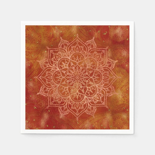 Guardanapo De Papel Orange Mandala e Dourado Glam Moderno (Frente)