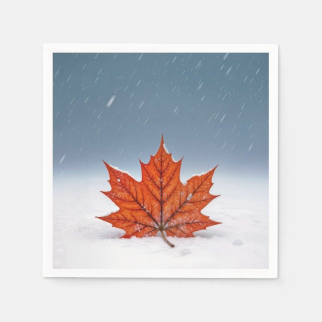 Guardanapo De Papel Orange Maple Leaf On Fresh Snow  (Frente)