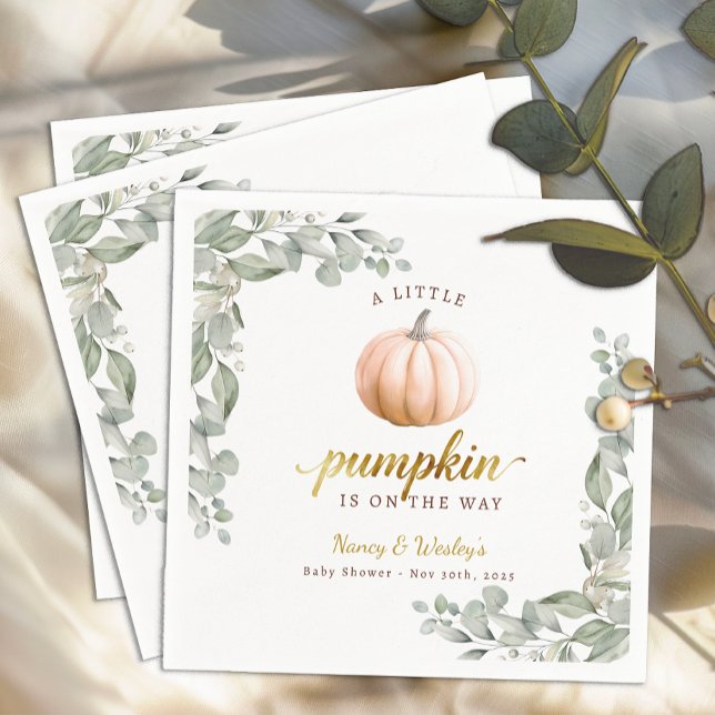 Guardanapo De Papel Orange Pumpkin Fall Baby Shower Paper Napkins (Little Pumpkin Baby Shower - Orange)